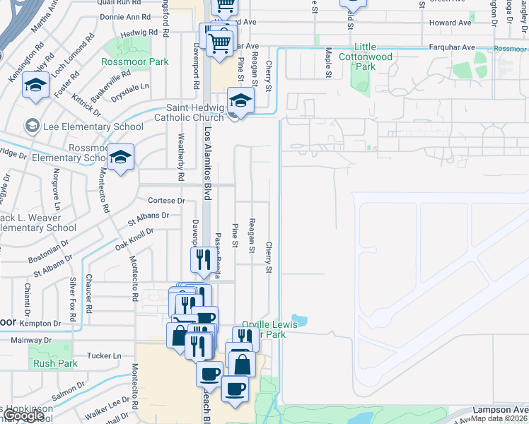 map of restaurants, bars, coffee shops, grocery stores, and more near 11862 Cherry Street in Los Alamitos