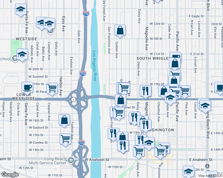 map of restaurants, bars, coffee shops, grocery stores, and more near 1866 San Francisco Avenue in Long Beach