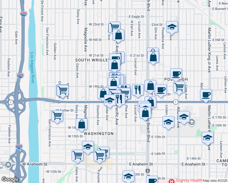 map of restaurants, bars, coffee shops, grocery stores, and more near in Long Beach