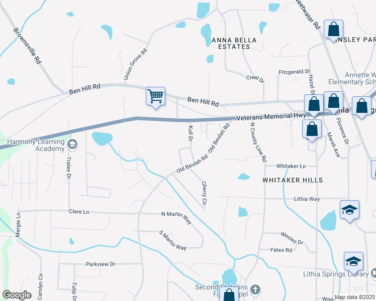 map of restaurants, bars, coffee shops, grocery stores, and more near 6739 Kull Drive in Lithia Springs
