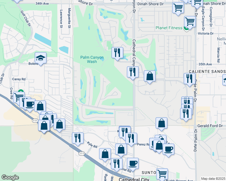 map of restaurants, bars, coffee shops, grocery stores, and more near 7630 Calle Mazamitla in Palm Springs