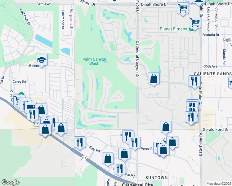 map of restaurants, bars, coffee shops, grocery stores, and more near 7630 Calle Mazamitla in Palm Springs