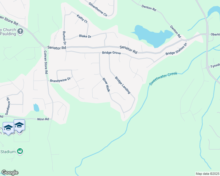 map of restaurants, bars, coffee shops, grocery stores, and more near 345 River Walk in Douglasville