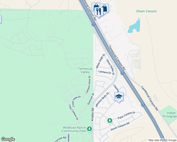 map of restaurants, bars, coffee shops, grocery stores, and more near 18922 Canyon View Drive in Corona