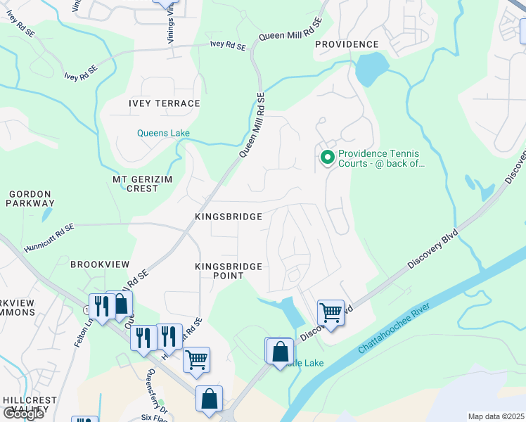map of restaurants, bars, coffee shops, grocery stores, and more near 109 Lindsey Court in Mableton