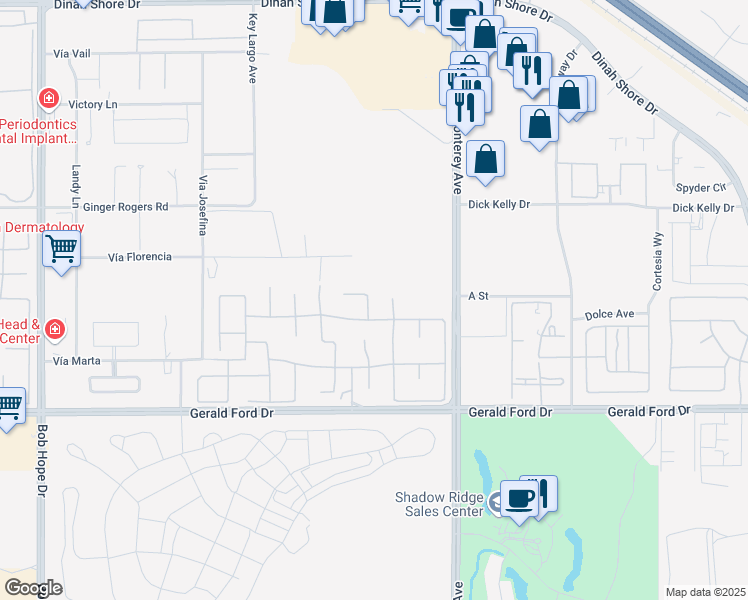 map of restaurants, bars, coffee shops, grocery stores, and more near 6 Chandon Court in Rancho Mirage