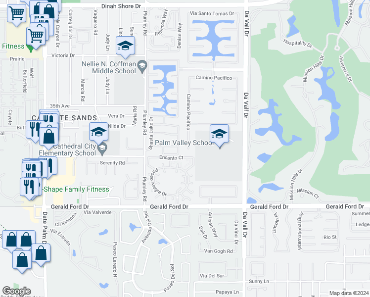map of restaurants, bars, coffee shops, grocery stores, and more near 69701 Camino Pacifico in Rancho Mirage