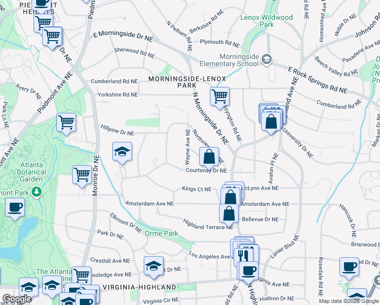 map of restaurants, bars, coffee shops, grocery stores, and more near 1314 Berwick Avenue Northeast in Atlanta
