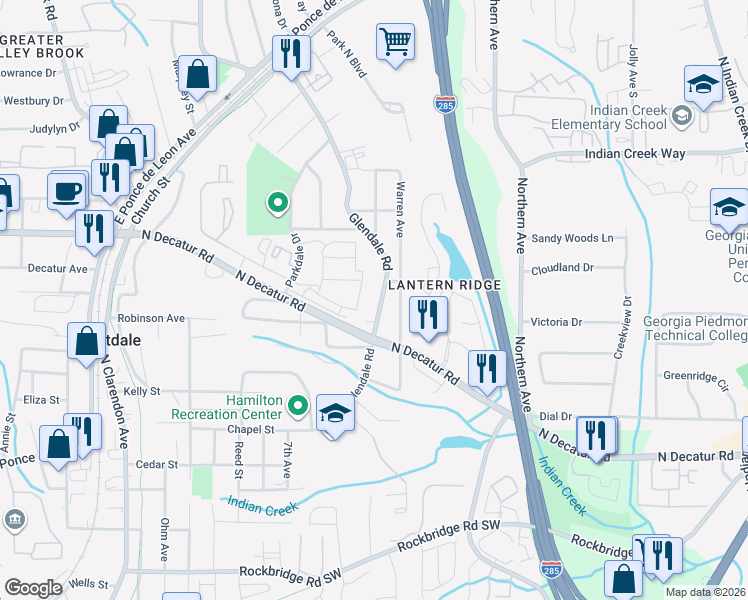 map of restaurants, bars, coffee shops, grocery stores, and more near 495 Glendale Road in Scottdale