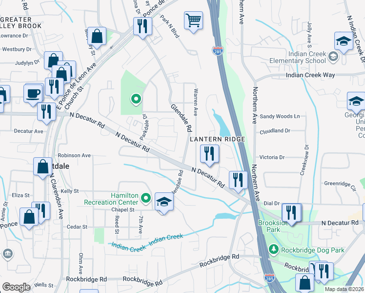 map of restaurants, bars, coffee shops, grocery stores, and more near 495 Glendale Road in Scottdale