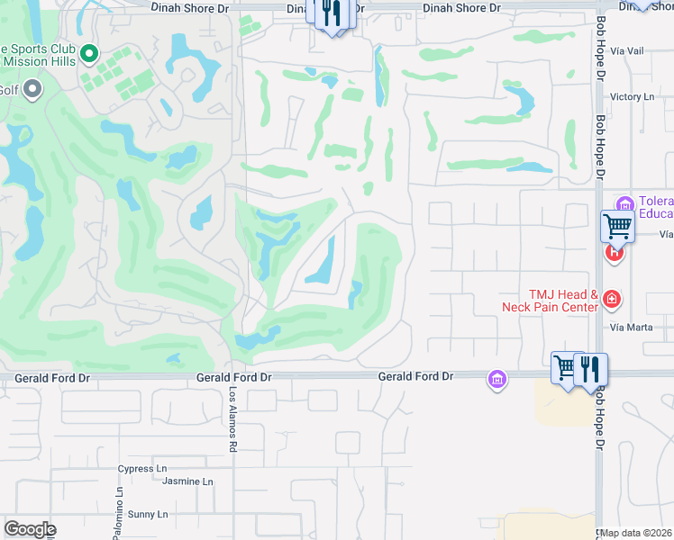 map of restaurants, bars, coffee shops, grocery stores, and more near 12143 Saint Andrews Drive in Rancho Mirage