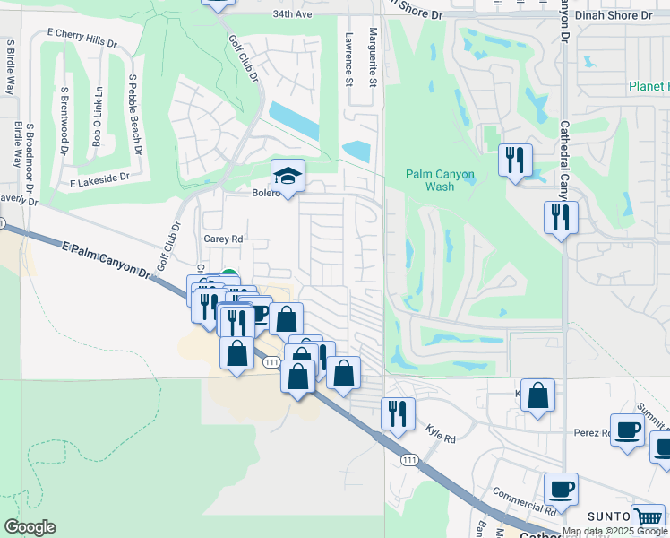 map of restaurants, bars, coffee shops, grocery stores, and more near 183 Figuaro Drive in Palm Springs