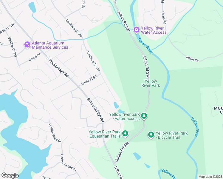 map of restaurants, bars, coffee shops, grocery stores, and more near 3396 Deshong Drive Southwest in Stone Mountain