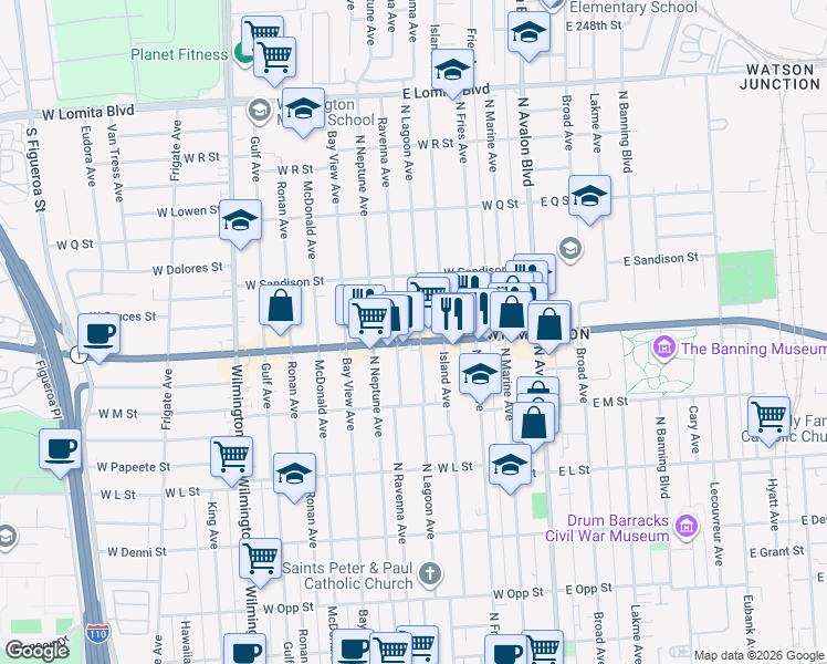 map of restaurants, bars, coffee shops, grocery stores, and more near 1405 Lagoon Avenue in Los Angeles