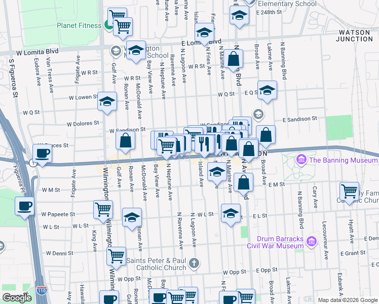 map of restaurants, bars, coffee shops, grocery stores, and more near 1405 Lagoon Avenue in Los Angeles