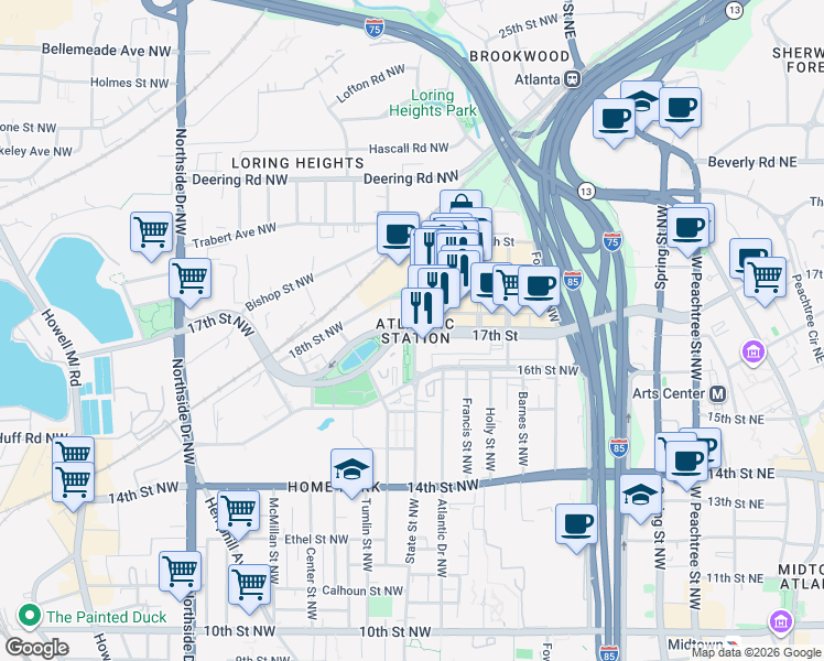 map of restaurants, bars, coffee shops, grocery stores, and more near in Atlanta