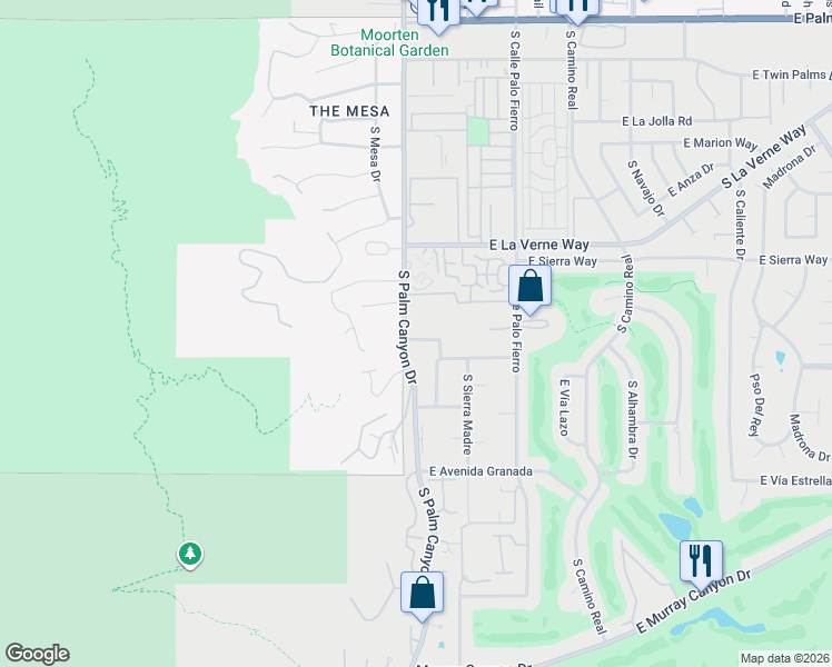 map of restaurants, bars, coffee shops, grocery stores, and more near 2160 South Palm Canyon Drive in Palm Springs