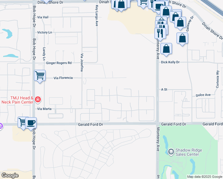 map of restaurants, bars, coffee shops, grocery stores, and more near 6 Voltaire Court in Rancho Mirage
