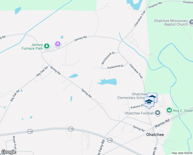 map of restaurants, bars, coffee shops, grocery stores, and more near 285 Parkwood Drive in Ohatchee
