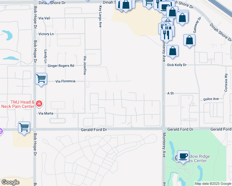 map of restaurants, bars, coffee shops, grocery stores, and more near 6 Voltaire Court in Rancho Mirage