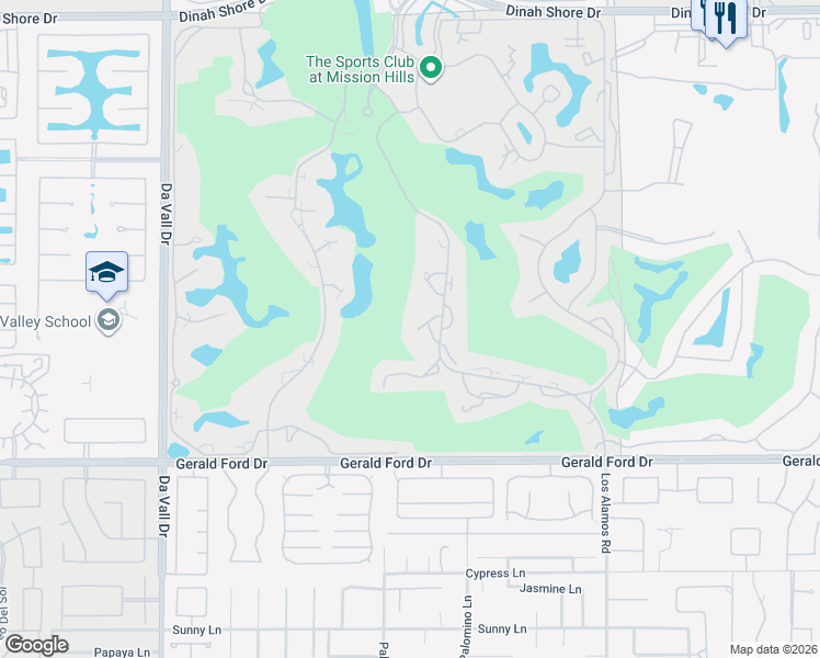 map of restaurants, bars, coffee shops, grocery stores, and more near 725 Inverness Drive in Rancho Mirage