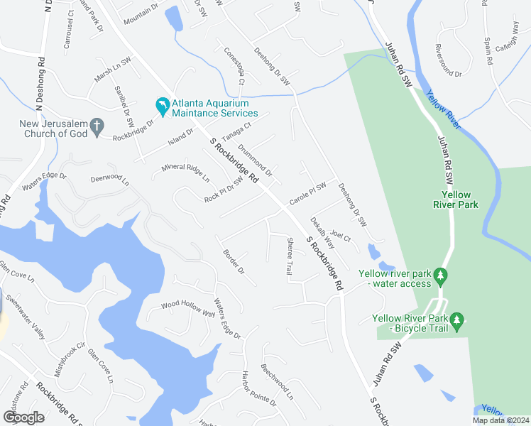 map of restaurants, bars, coffee shops, grocery stores, and more near 5115 Carole Place Southwest in Stone Mountain