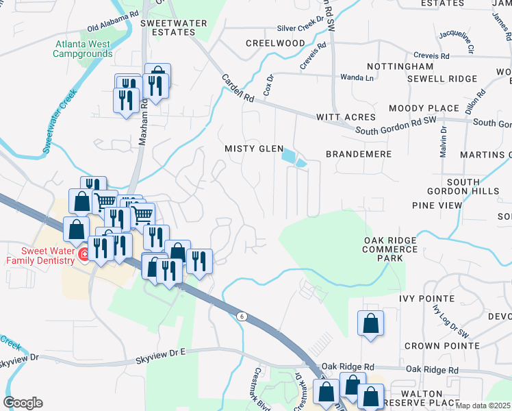 map of restaurants, bars, coffee shops, grocery stores, and more near 6631 Coventry Point in Austell