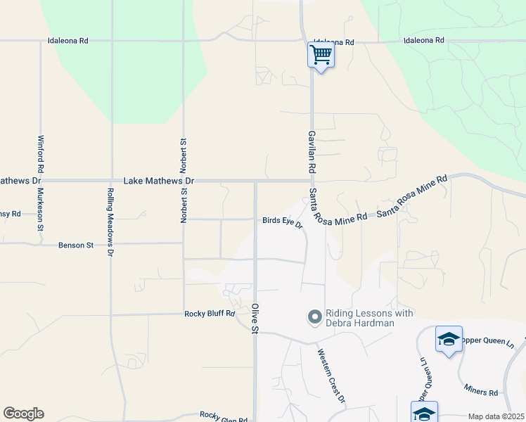 map of restaurants, bars, coffee shops, grocery stores, and more near 17016 Birds Eye Drive in Perris