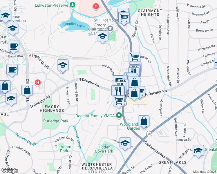 map of restaurants, bars, coffee shops, grocery stores, and more near 2063 Edinburgh Terrace Northeast in Atlanta