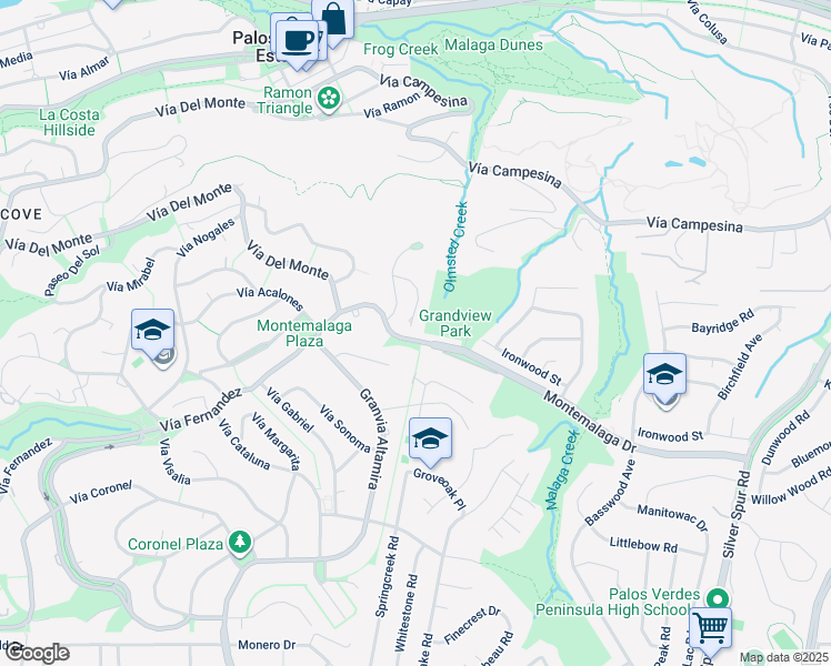 map of restaurants, bars, coffee shops, grocery stores, and more near 924 Vía Mirada in Palos Verdes Estates