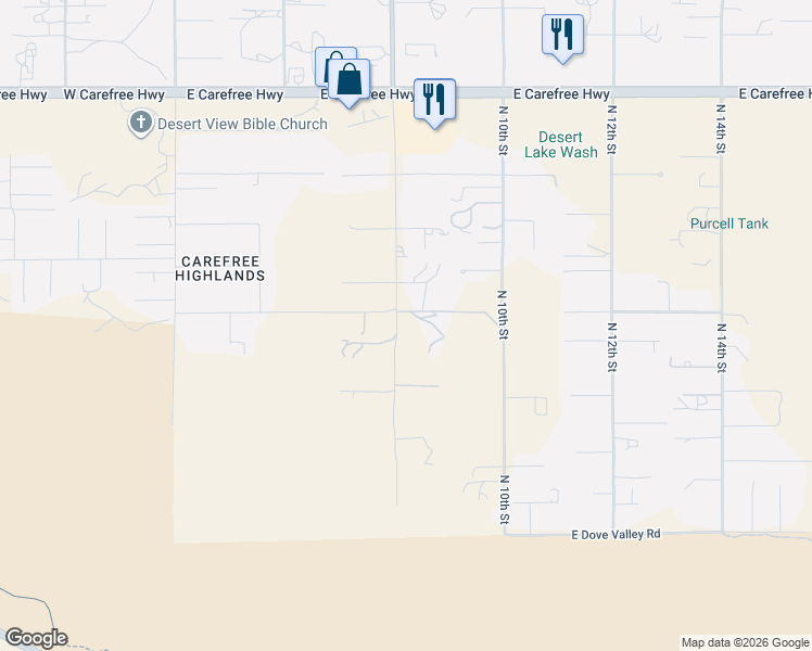 map of restaurants, bars, coffee shops, grocery stores, and more near 710 East Paint Your Wagon Trail in Phoenix
