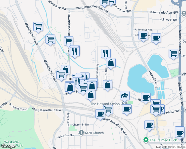 map of restaurants, bars, coffee shops, grocery stores, and more near 1036 Culpepper Street Northwest in Atlanta
