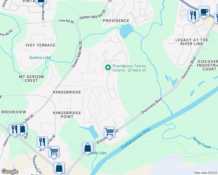 map of restaurants, bars, coffee shops, grocery stores, and more near 1089 Regal Hills Lane in Mableton