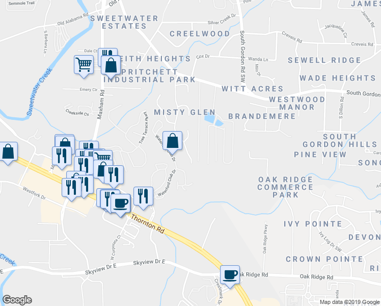 map of restaurants, bars, coffee shops, grocery stores, and more near 6626 Coventry Point in Austell