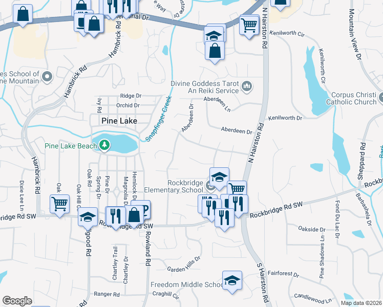 map of restaurants, bars, coffee shops, grocery stores, and more near 4622 ROUSAY Court in Stone Mountain