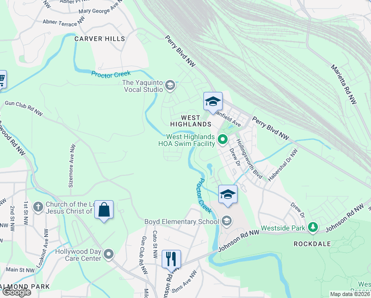 map of restaurants, bars, coffee shops, grocery stores, and more near 1738 Sanford Drive in Atlanta