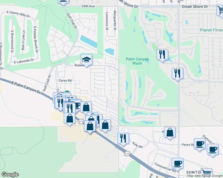 map of restaurants, bars, coffee shops, grocery stores, and more near 9 Calle Abajo in Palm Springs