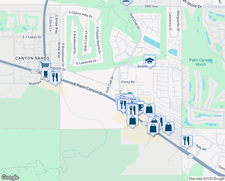 map of restaurants, bars, coffee shops, grocery stores, and more near 2800 Golf Club Drive in Palm Springs