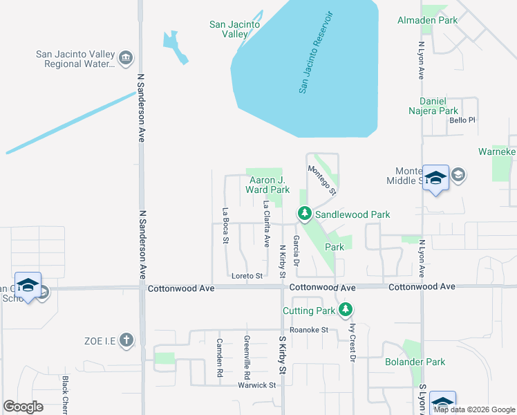 map of restaurants, bars, coffee shops, grocery stores, and more near 343 Palo Santa Way in San Jacinto