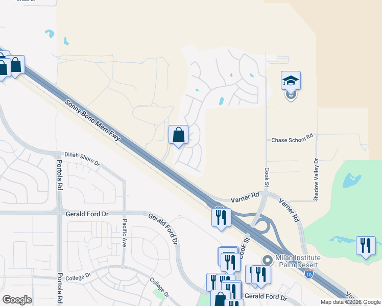 map of restaurants, bars, coffee shops, grocery stores, and more near 35453 Canteen in Thousand Palms