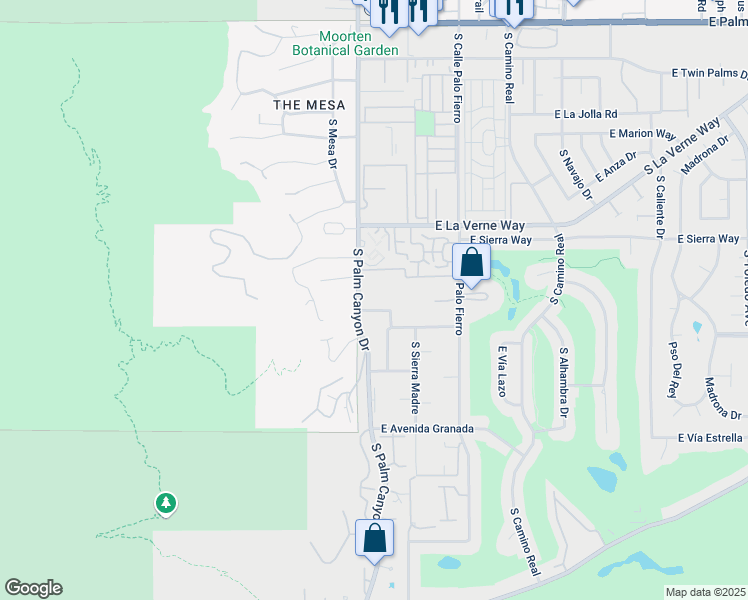 map of restaurants, bars, coffee shops, grocery stores, and more near 2160 South Palm Canyon Drive in Palm Springs