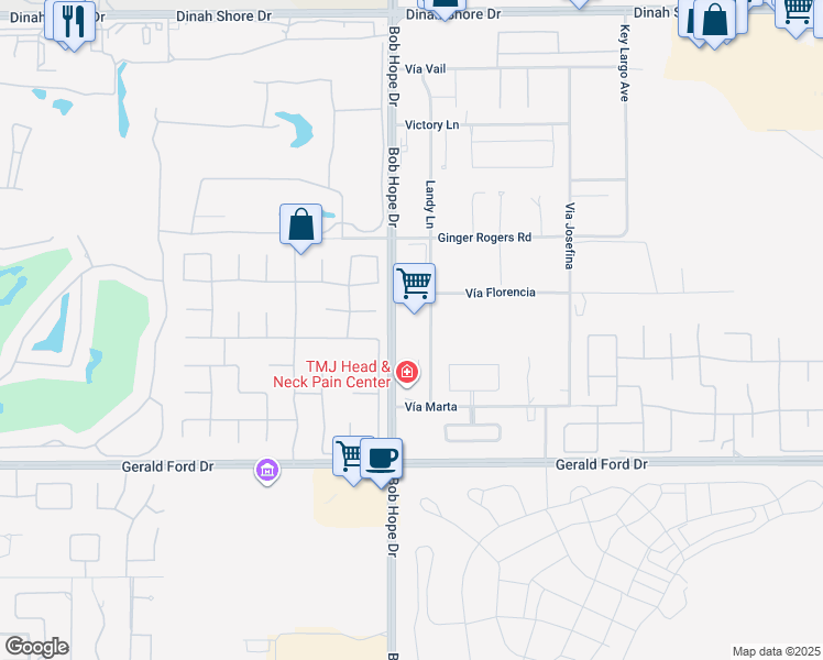 map of restaurants, bars, coffee shops, grocery stores, and more near 35400 Bob Hope Drive in Rancho Mirage