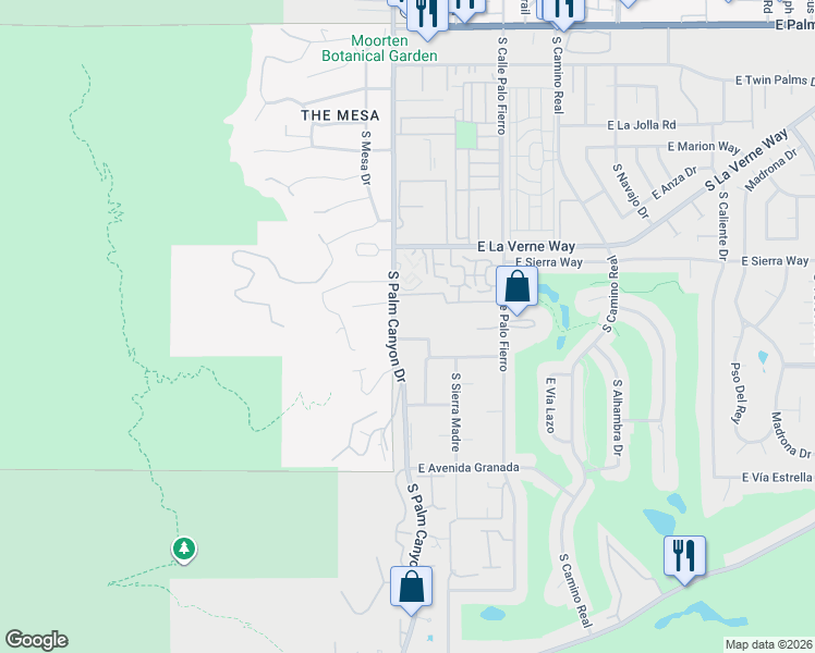 map of restaurants, bars, coffee shops, grocery stores, and more near 2160 South Palm Canyon Drive in Palm Springs