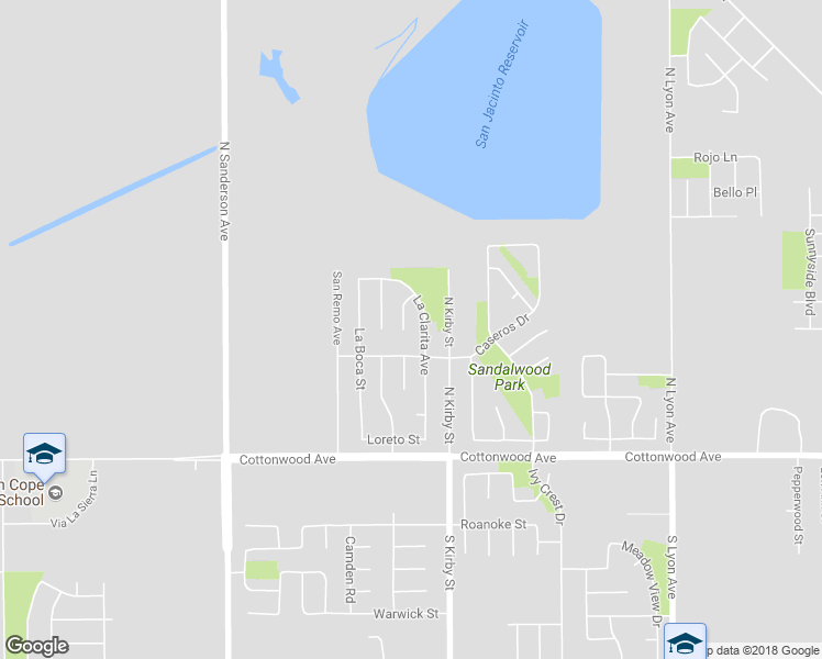 map of restaurants, bars, coffee shops, grocery stores, and more near 343 Palo Santa Way in San Jacinto