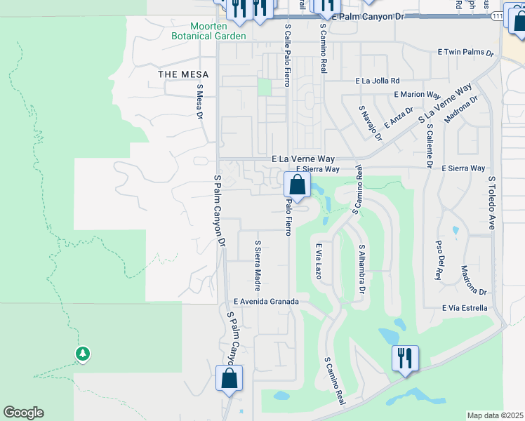 map of restaurants, bars, coffee shops, grocery stores, and more near 451 East Vía Carisma in Palm Springs