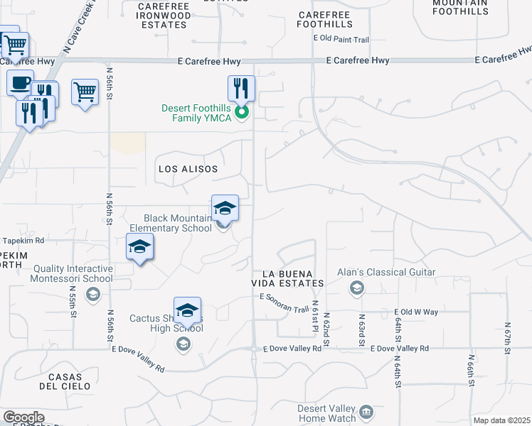 map of restaurants, bars, coffee shops, grocery stores, and more near 6006 East Westland Drive in Scottsdale