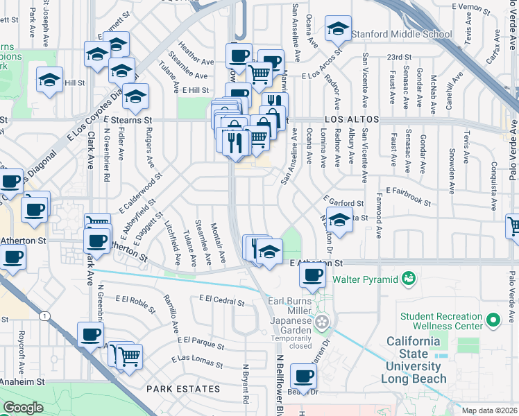 map of restaurants, bars, coffee shops, grocery stores, and more near 2009 Chatwin Avenue in Long Beach