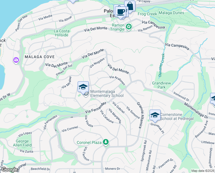map of restaurants, bars, coffee shops, grocery stores, and more near 2232 Vía La Brea in Palos Verdes Estates
