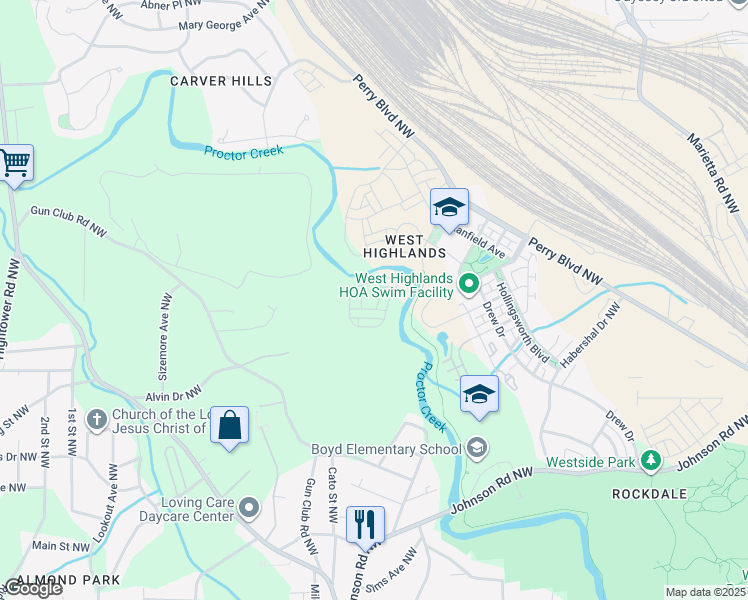 map of restaurants, bars, coffee shops, grocery stores, and more near 1791 Willow Way in Atlanta