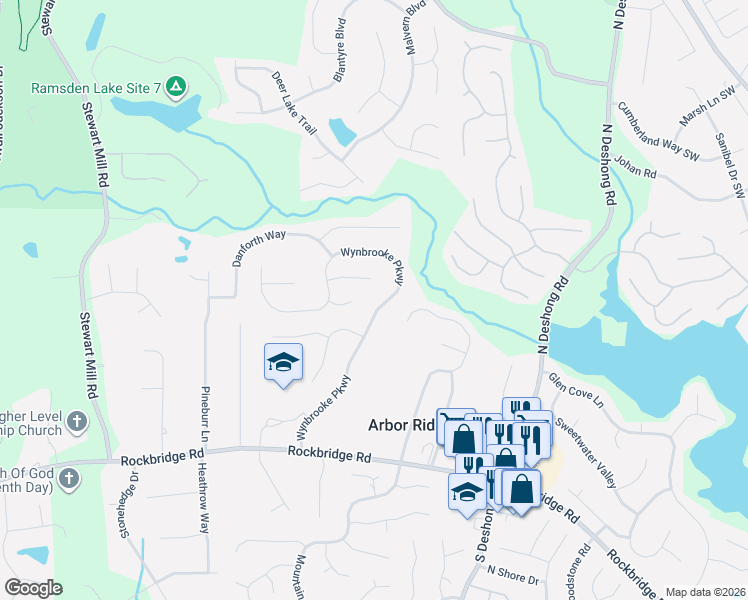 map of restaurants, bars, coffee shops, grocery stores, and more near 6867 Almont Cove in Stone Mountain